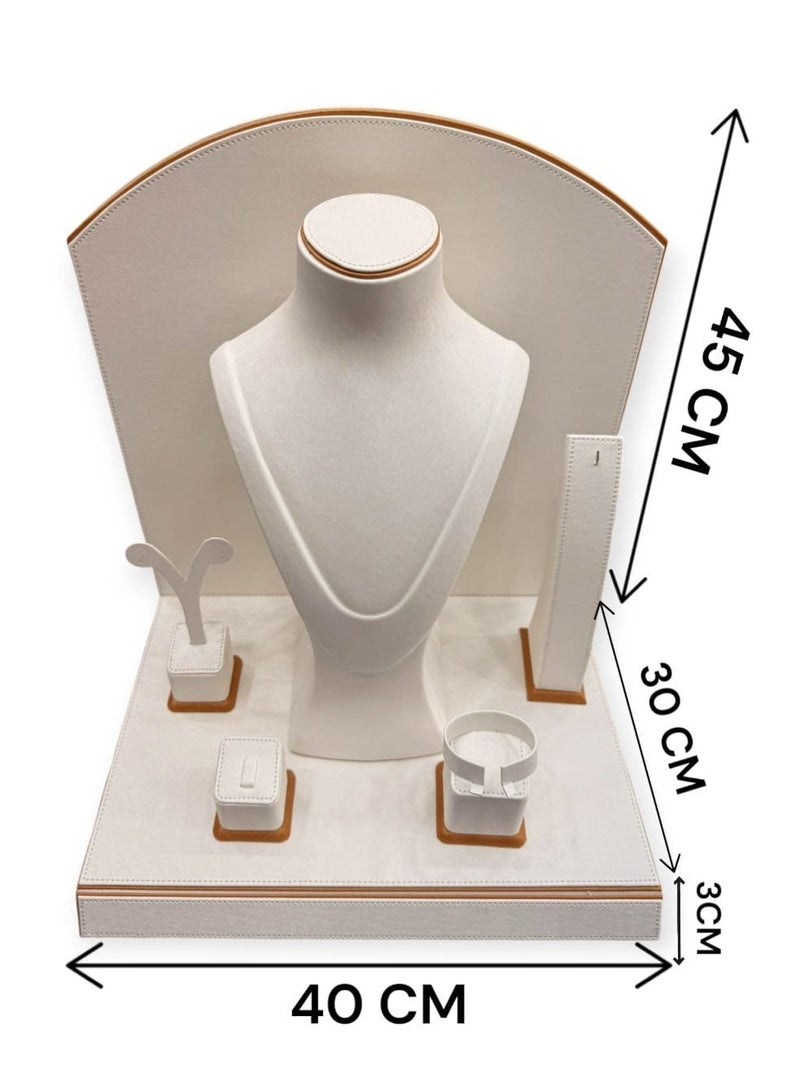 Al Seraj Jewelry Display Organizer 5 Piece Set UAE Made | White Premium Rexine Leather Stand Holder for Necklace Ring Earring Bracelet Bangle | Luxury Shop Exhibition Photography Showcase Storage - Image 3
